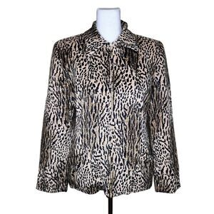 Vintage 90s Zip Front Womens Jacket Size S Brown Black Leopard Print